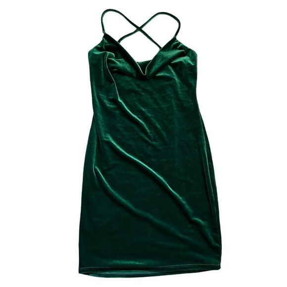Papaya Jewel Deep Green Velvety Cami Bodycon Party Mini Formal Dress - Picture 10 of 12